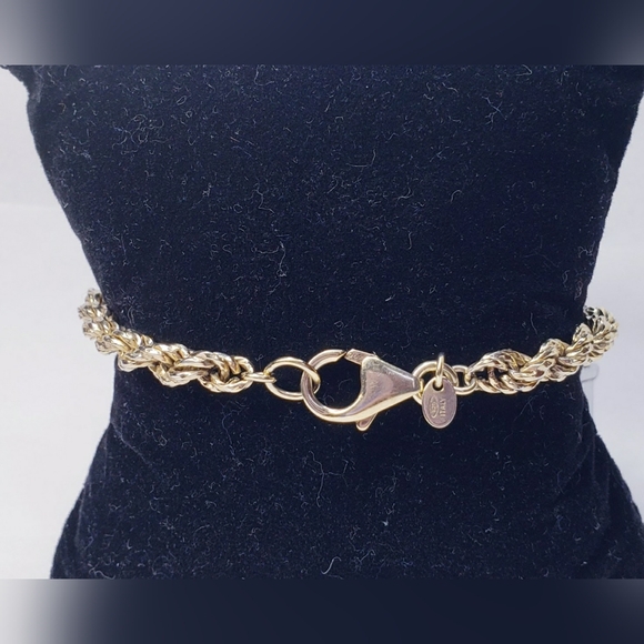 Italian Made Sterling Silver Gold Vermeil Rope Bracelet 7.5" - Picture 3 of 5